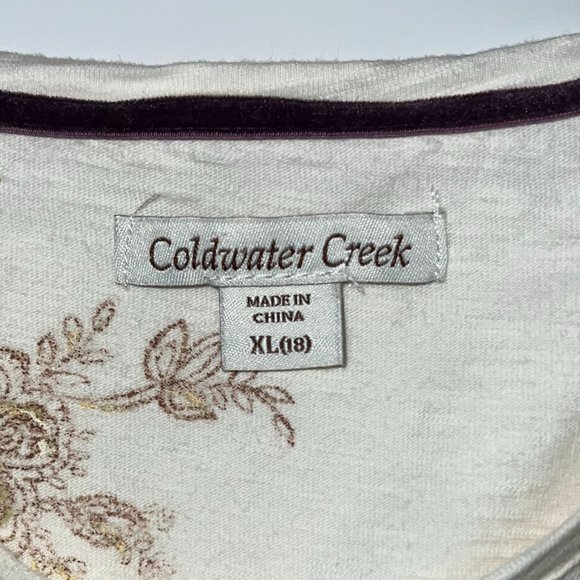 Coldwater Creek - Women's Size XL - Ivory Blouse With Flowers & Brown Squins - Picture 4 of 11